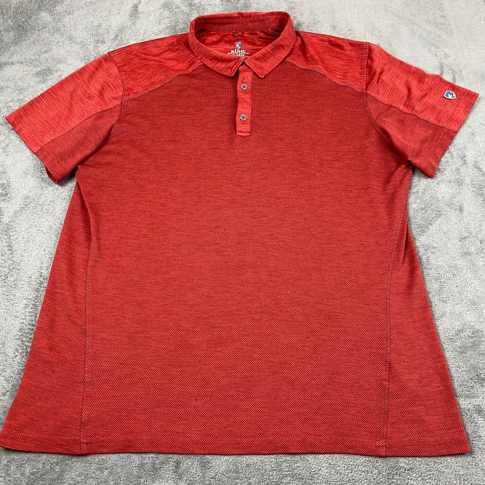 Kuhl Men XL Polo Shirt Red Burgundy Short Sleeve Performance Hiking Outdoor